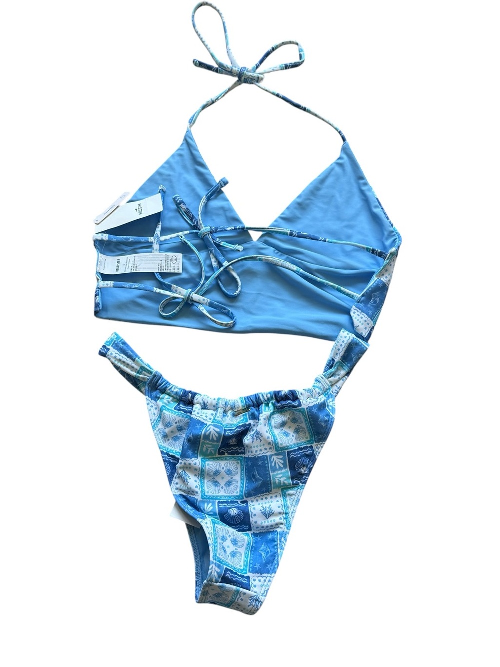 Hollister NWT Blue Coastal Tile Print Halter Bikini Set Top S Bottom M Cheeky - Picture 10 of 13